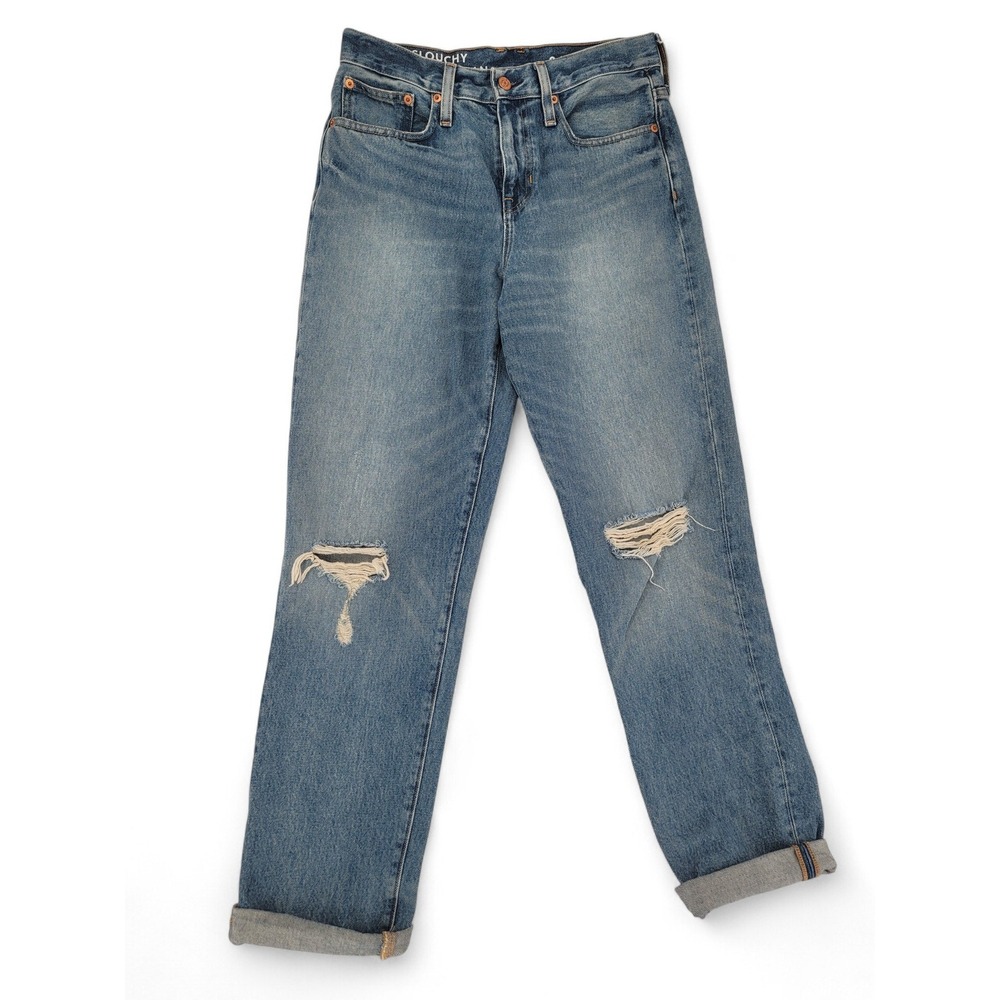 J.Crew Slouchy Boyfriend Jeans 26 Tall Distressed 100% Cotton High Rise‎